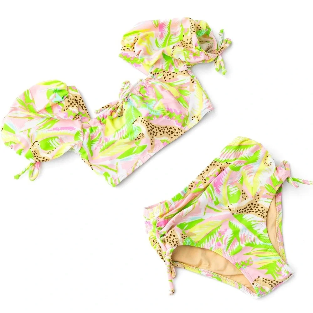 Shade Critters Swimsuit Girls 3T Pink Green Palm Beach Leopard Tropical Beach